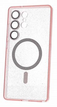 Zadní kryt Glitter Magsafe pro Samsung Galaxy S25 Ultra růžový čirý