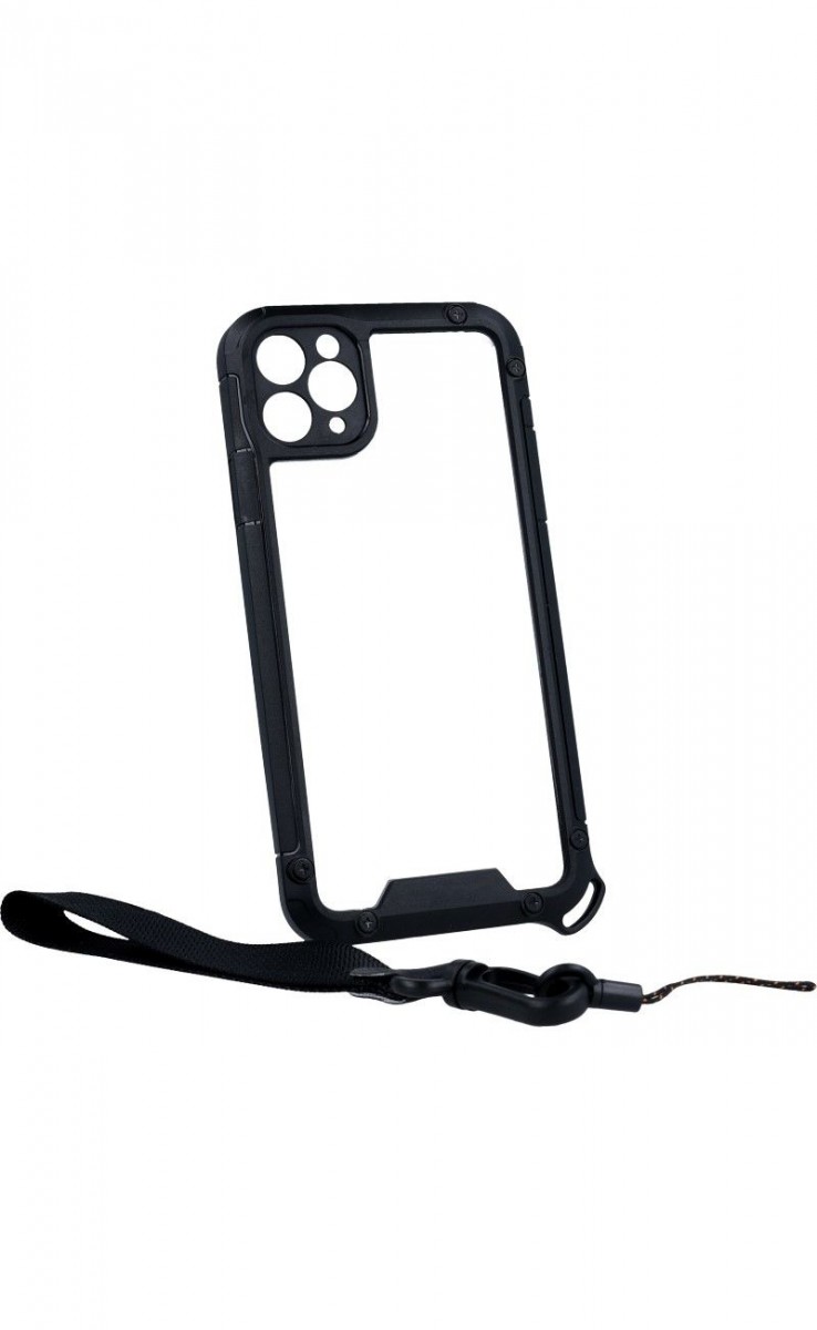 Odolný zadní kryt Carbon na iPhone 11 Pro Max průhledný se šňůrkou