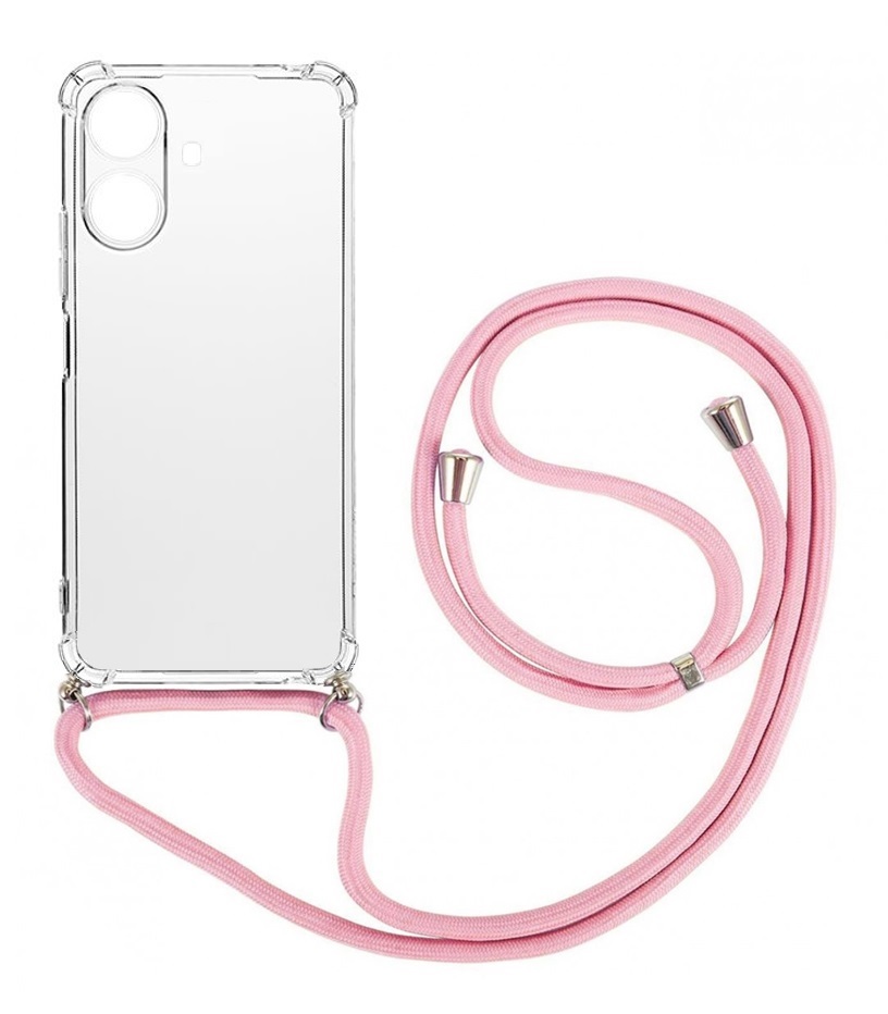 Zadní kryt na iPhone 16 s růžovou šňůrkou průhledný