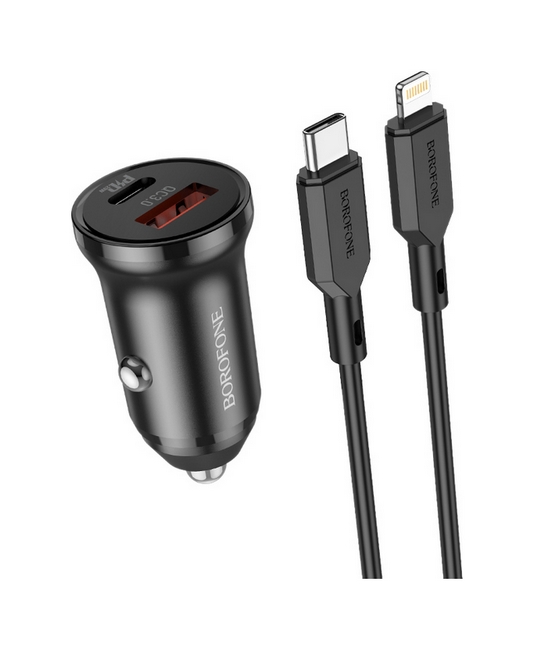 Levně Rychlonabíječka do auta Borofone BZ18A 20W pro iPhone včetně datového kabelu Dual černá 84966