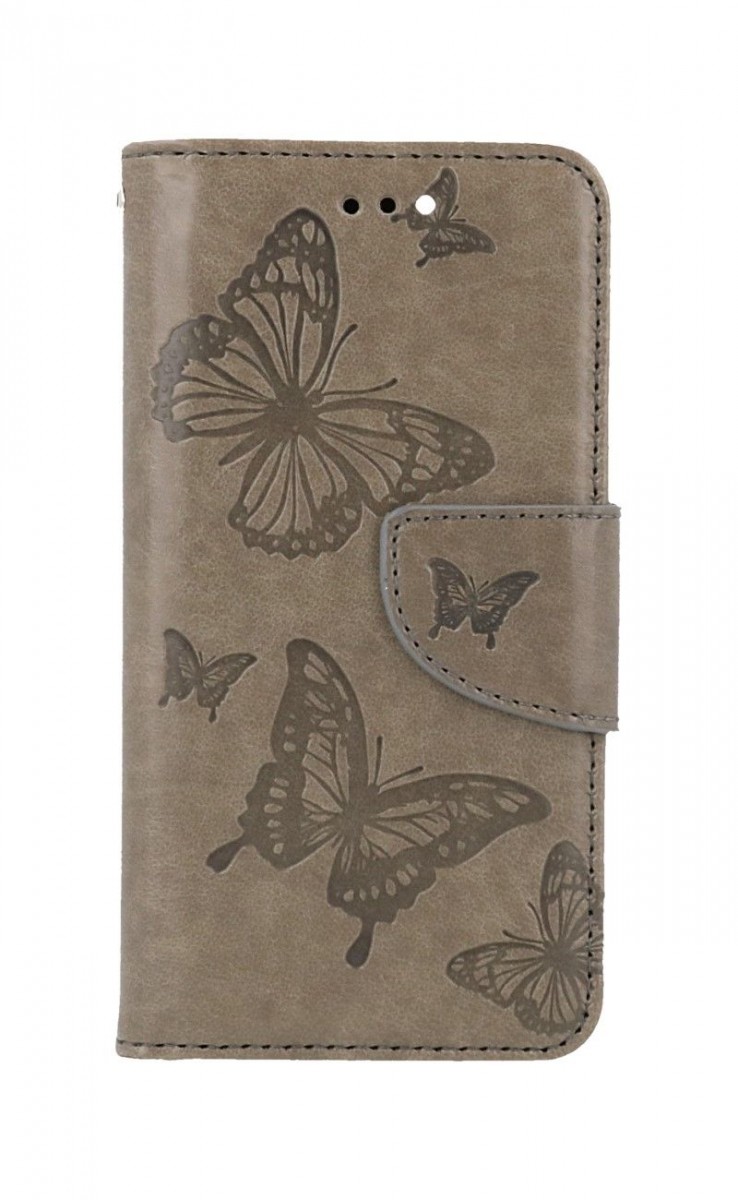 Levně Pouzdro TopQ iPhone SE 2022 knížkové Butterfly šedé 75014 (kryt neboli obal iPhone SE 2022)