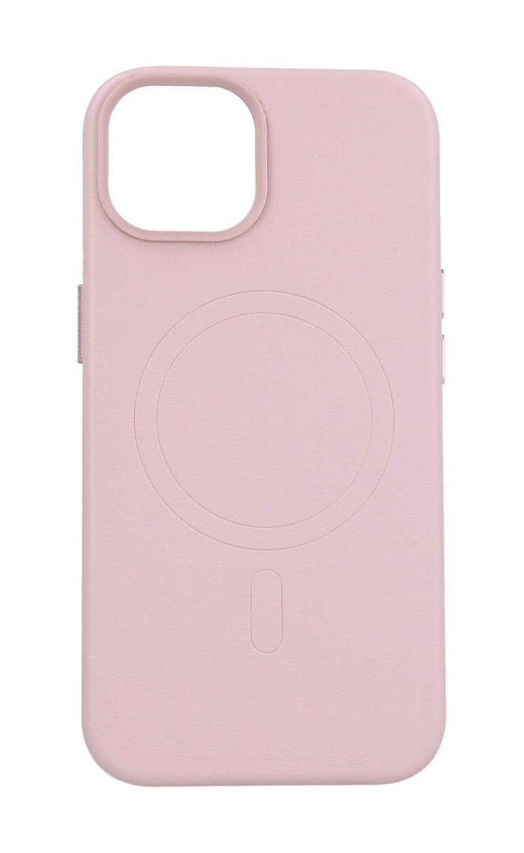 Zadní pevný kryt Leather MagSafe na iPhone 14 růžový