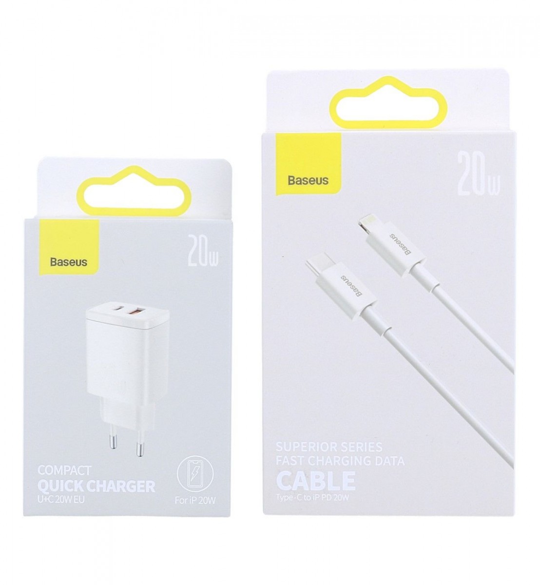 Levně Rychlonabíječka Baseus Compact 20W pro iPhony včetně datového kabelu bílá 85169