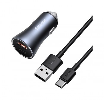 Rychlonabíječka do auta Baseus Golden Contactor Pro 40W včetně USB-C datového kabelu šedá