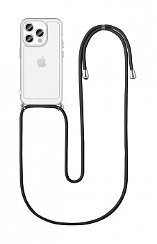 Zadní kryt na iPhone 15 Pro s černou šňůrkou průhledný