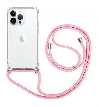 Zadní kryt na iPhone 15 Pro Max s růžovou šňůrkou průhledný
