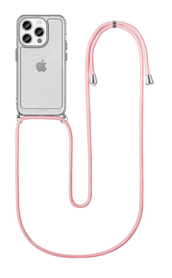 Levně Kryt TopQ iPhone 15 Pro s růžovou šňůrkou průhledný 105215 (pouzdro neboli obal na mobil iPhone 15 Pro)