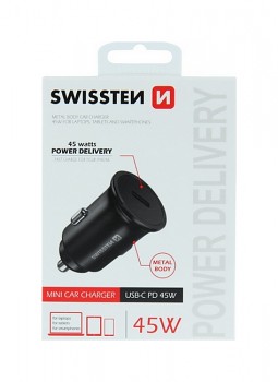 Rychlonabíječka do auta Swissten USB-C 45W černá
