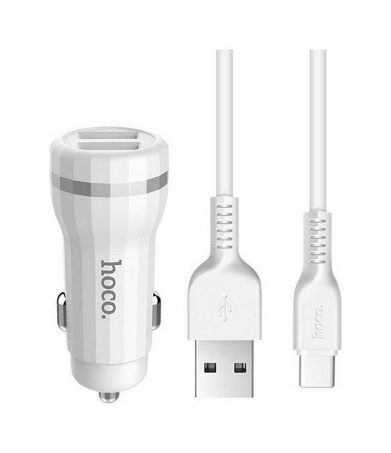 Nabíječka do auta HOCO Z27 vč. datového kabelu USB-C Dual bílá