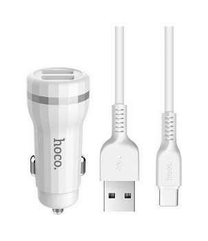 Nabíječka do auta HOCO Z27 vč. datového kabelu USB-C Dual bílá
