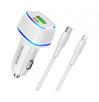 Rychlonabíječka do auta Borofone BZ14A 20W pro iPhone včetně datového kabelu Dual bílá
