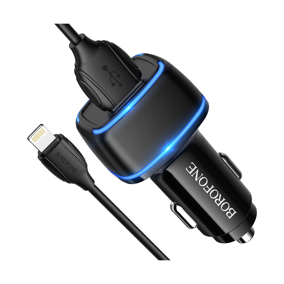 Levně Nabíječka do auta Borofone BZ14 12W pro iPhone včetně datového kabelu Dual černá 75582