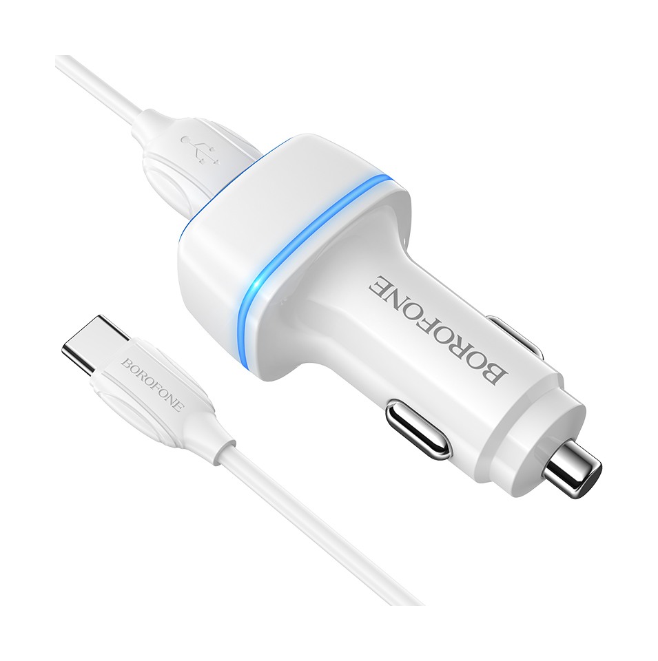 Nabíječka do auta Borofone BZ14 12W včetně USB-C datového kabelu Dual bílá