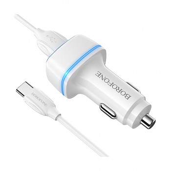 Nabíječka do auta Borofone BZ14 12W včetně USB-C datového kabelu Dual bílá