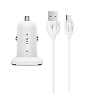 Nabíječka do auta Borofone BZ12 12W včetně USB-C datového kabelu Dual bílá