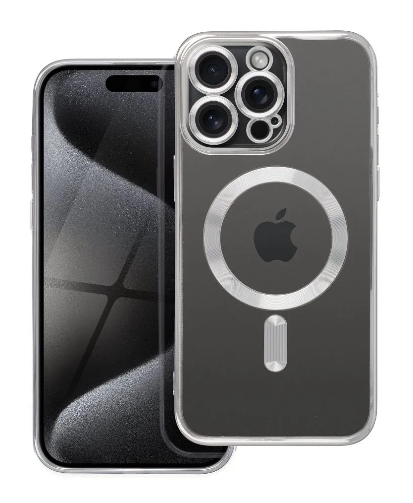 Zadní kryt Electro na iPhone 15 Pro Max MagSafe se stříbrným rámečkem