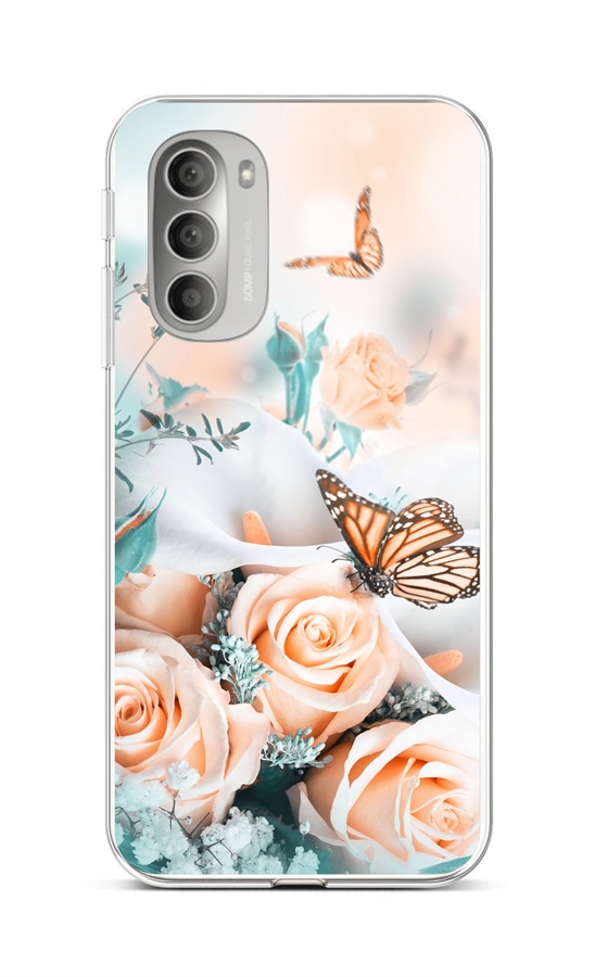 Levně Kryt TopQ Motorola Moto G51 5G Růže s motýlem 95776 (pouzdro neboli obal na mobil Motorola Moto G51 5G)