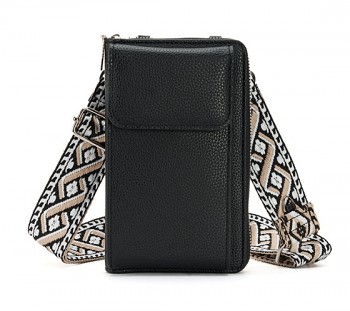 Kabelka na mobil Leather s popruhem černá