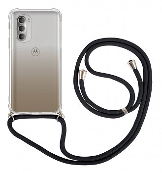 Zadní kryt na Motorola Moto G51 5G s černou šňůrkou průhledný