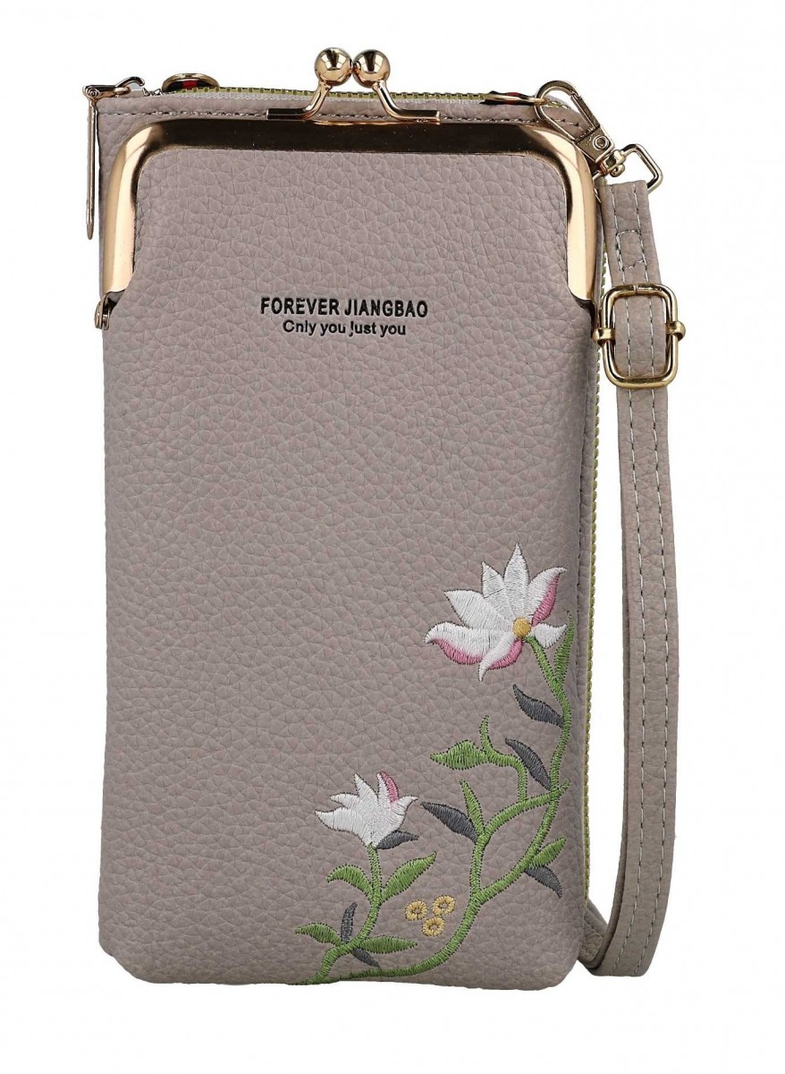 Kabelka na mobil Flower s popruhem béžová