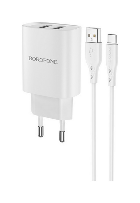 Levně Nabíječka Borofone BN2 Smart včetně USB-C datového kabelu 2.1A bílá 75824