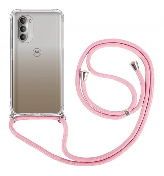 Zadní kryt na Motorola Moto G51 5G s růžovou šňůrkou průhledný