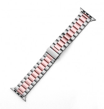Ocelový řemínek Hard pro Apple Watch 38-40-41 mm stříbrno-růžový