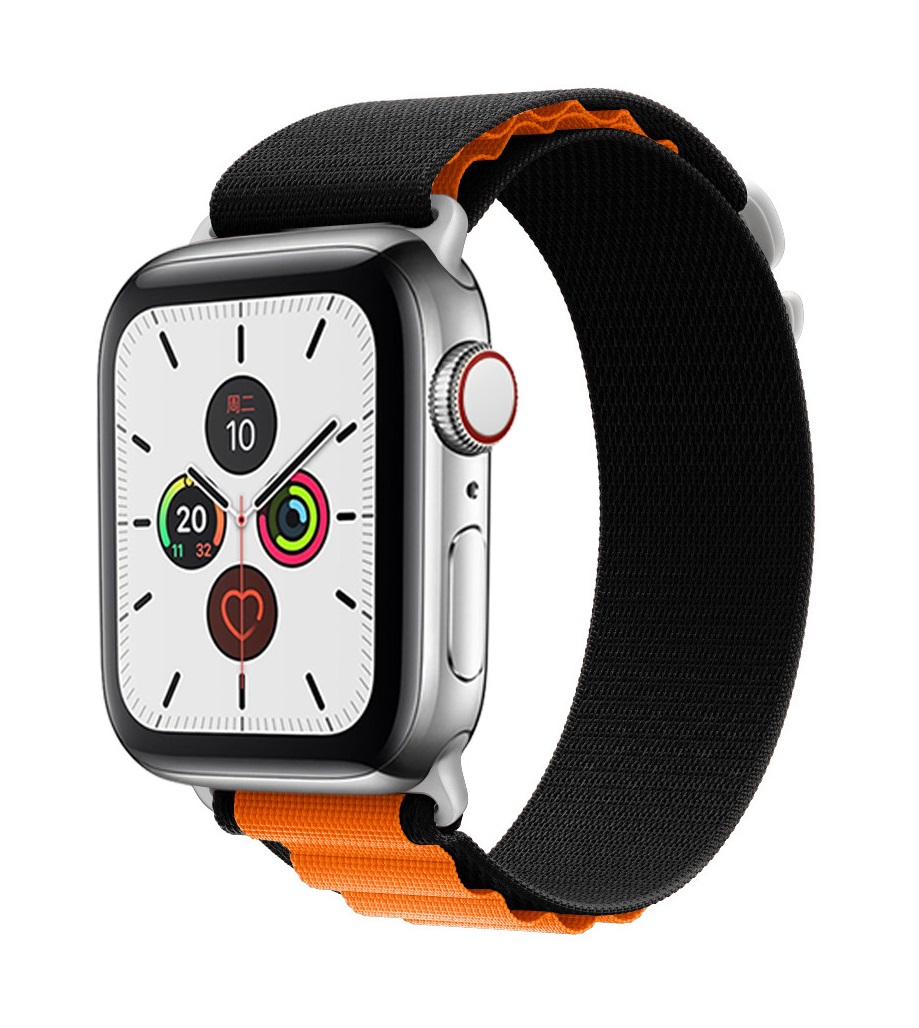 Textilní řemínek Wavy pro Apple Watch 42-44-45-49 mm černo-oranžový