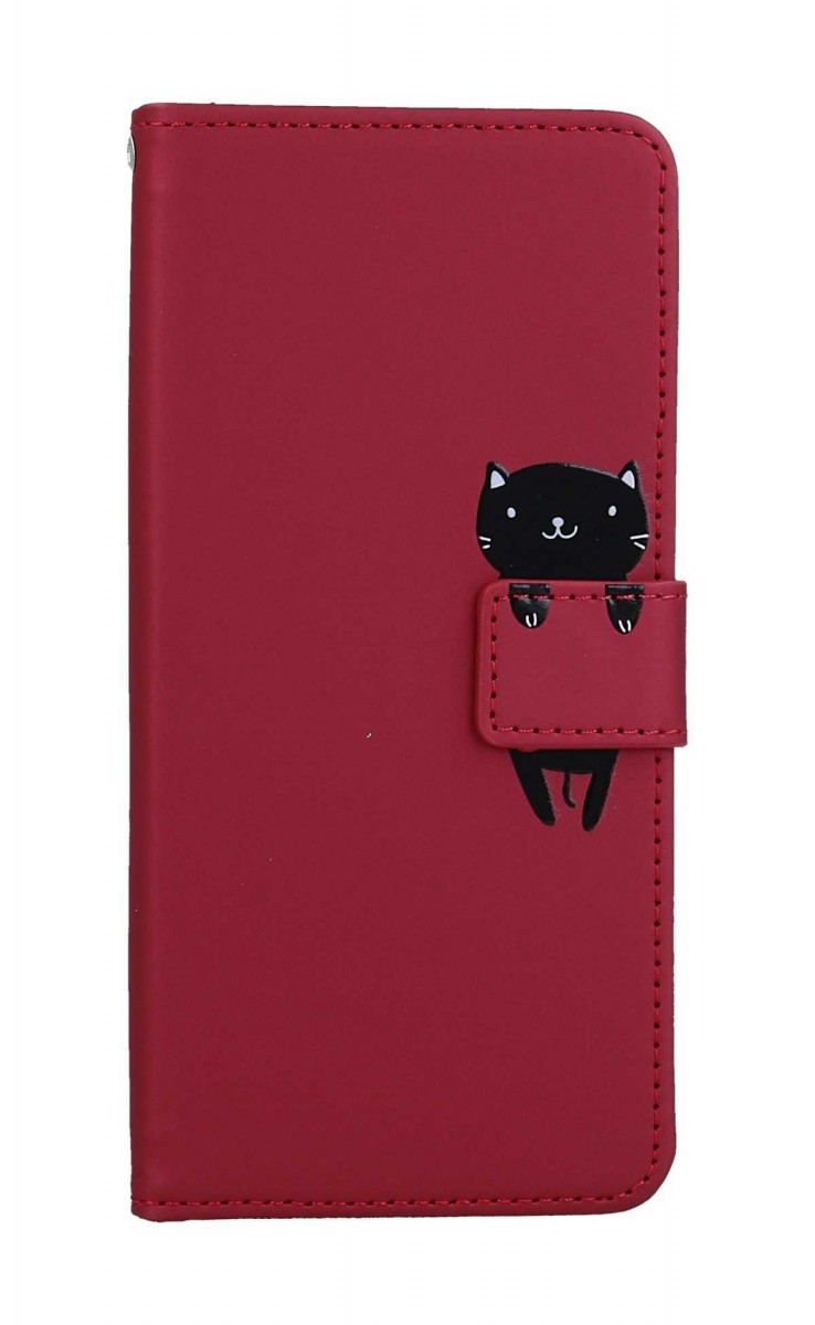 Levně Pouzdro TopQ Xiaomi Redmi 12C knížkové vínové s kočičkou 96243 (obal neboli kryt na mobil Xiaomi Redmi 12C)