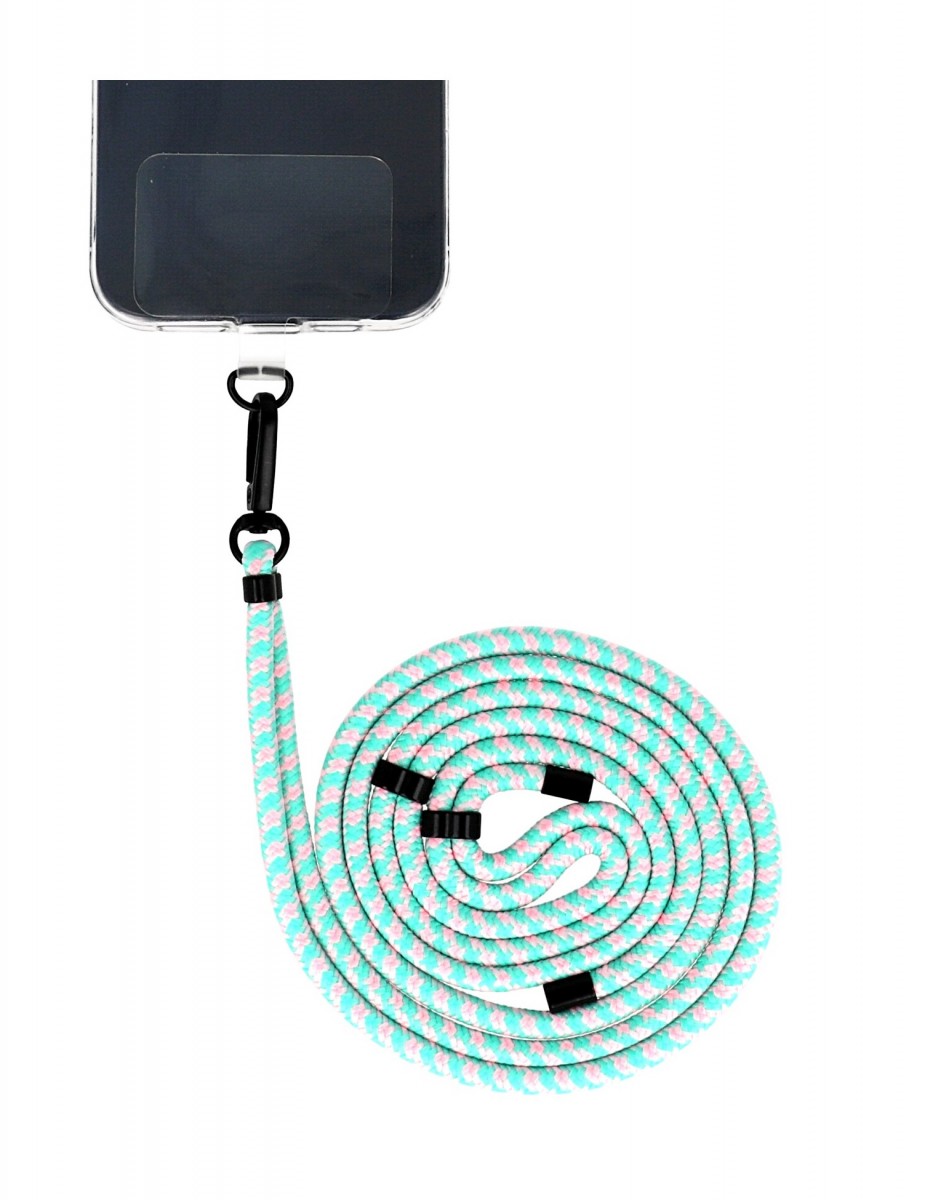 Univerzální šňůrka Pattern na mobil mentolovo-růžová 6 mm
