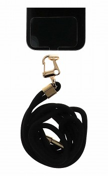 Univerzální šňůrka Luxury na mobil černá se zlatou sponou 6 mm