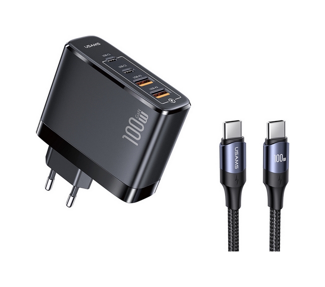 Rychlonabíječka USAMS GaN U71 100W včetně datového kabelu USB-C černá
