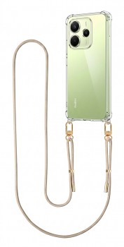 Zadní kryt Esthetique na Xiaomi Redmi Note 14 s béžovou šňůrkou průhledný