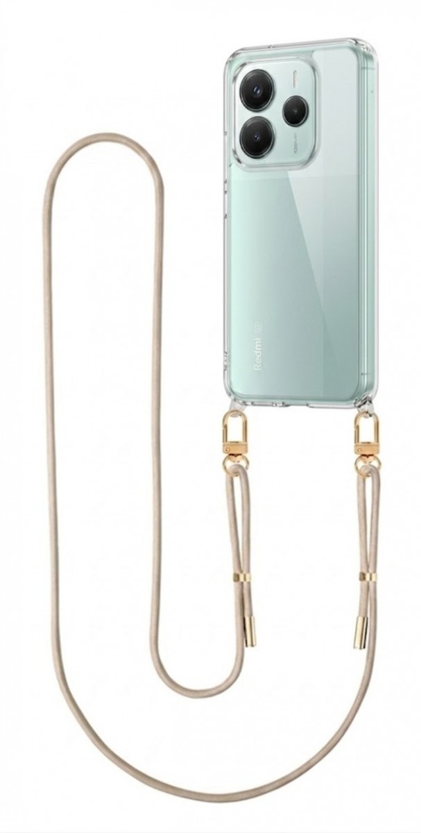 Zadní kryt Esthetique na Xiaomi Redmi Note 14 5G s béžovou šňůrkou průhledný