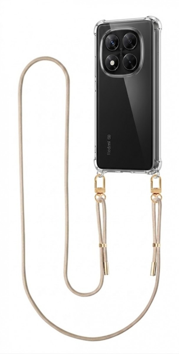 Zadní kryt Esthetique na Xiaomi Redmi Note 14 Pro 5G s béžovou šňůrkou průhledný