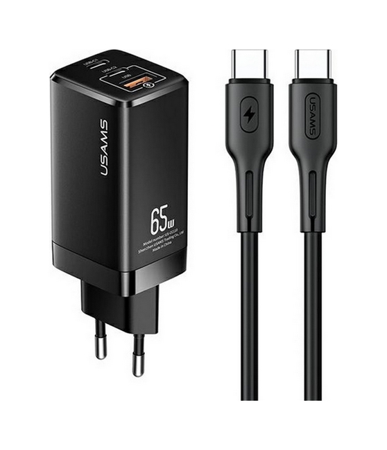 Rychlonabíječka USAMS GaN U43 65W včetně datového kabelu USB-C černá