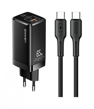 Rychlonabíječka USAMS GaN U43 65W včetně datového kabelu USB-C černá