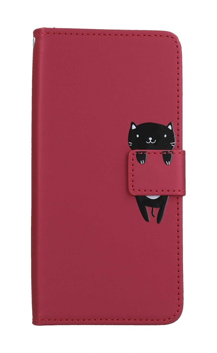 Levně Pouzdro TopQ Xiaomi Redmi Note 12 Pro+ 5G knížkové vínové s kočičkou 96542 (obal neboli kryt na mobil Xiaomi Redmi Note 12 Pro+ 5G)