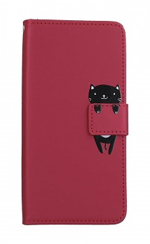 Knížkové pouzdro na Xiaomi Redmi Note 12 Pro+ 5G vínové s kočičkou