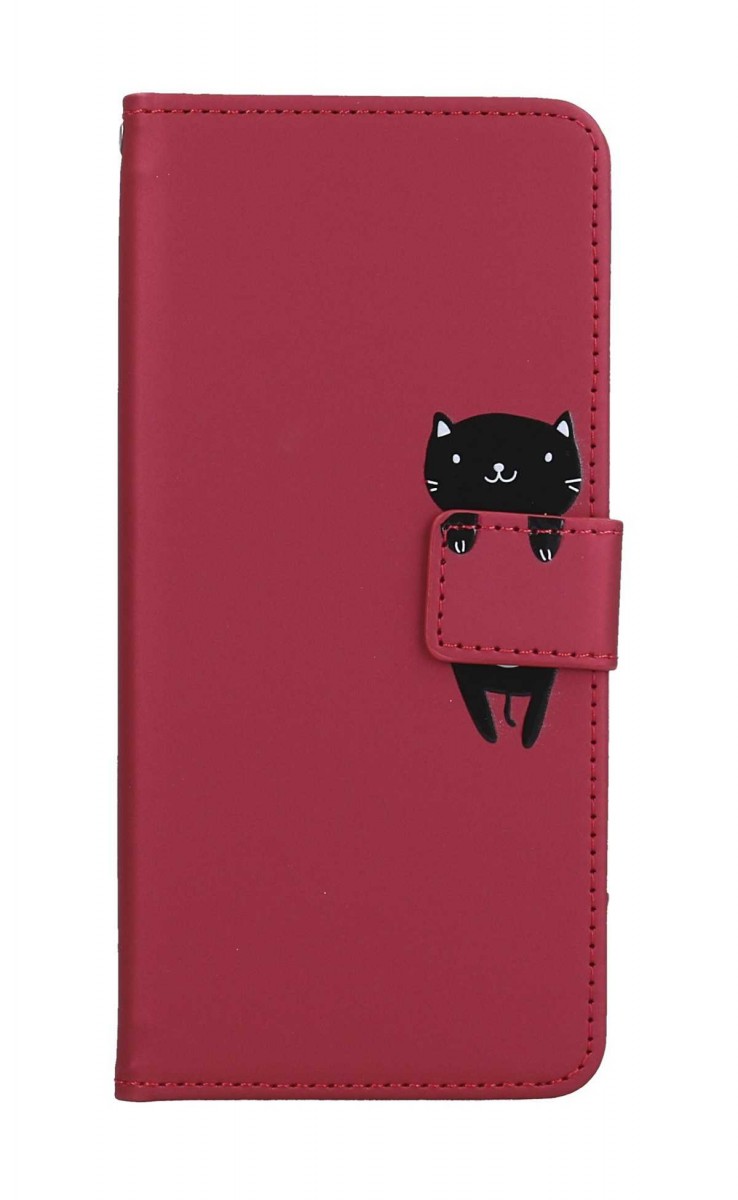 Knížkové pouzdro na Xiaomi Redmi Note 12 Pro 5G vínové s kočičkou