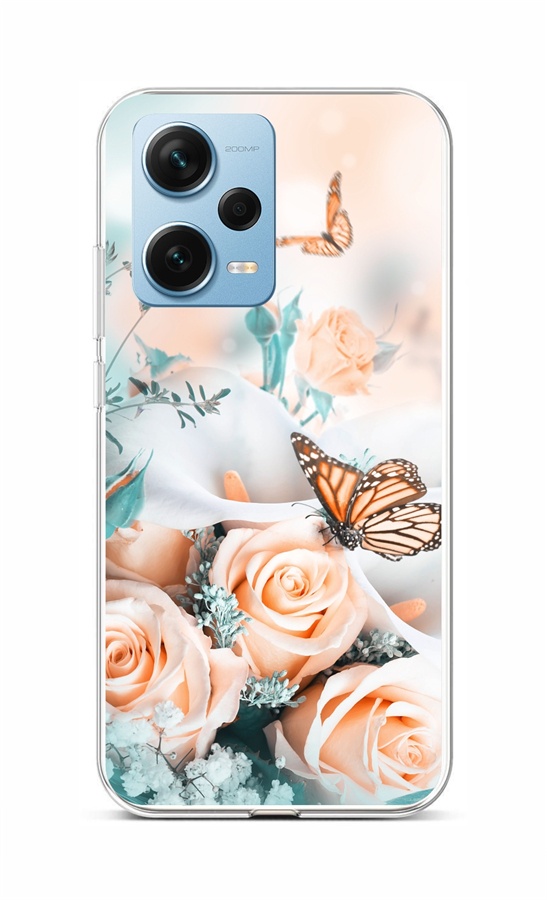 Levně Kryt TopQ Xiaomi Redmi Note 12 Pro+ 5G Růže s motýlem 96598 (pouzdro neboli obal na mobil Xiaomi Redmi Note 12 Pro+ 5G)