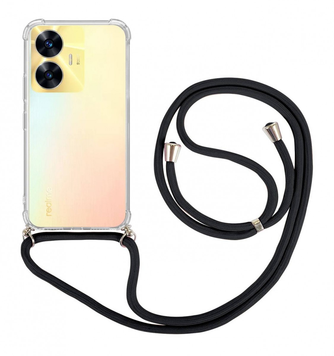 Zadní kryt na Realme C55 s černou šňůrkou průhledný