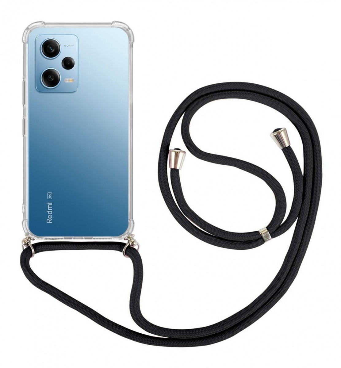 Zadní kryt na Xiaomi Redmi Note 12 Pro 5G s černou šňůrkou průhledný