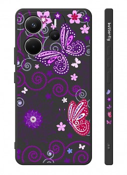 Zadní kryt Design na Xiaomi Redmi Note 14 5G Fialoví motýlci černý