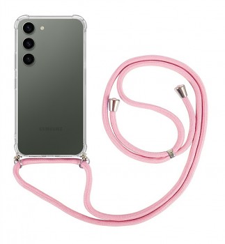 Zadní kryt na Samsung S23 s růžovou šňůrkou průhledný