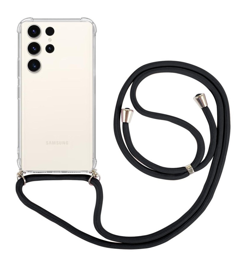 Zadní kryt na Samsung S23 Ultra s černou šňůrkou průhledný