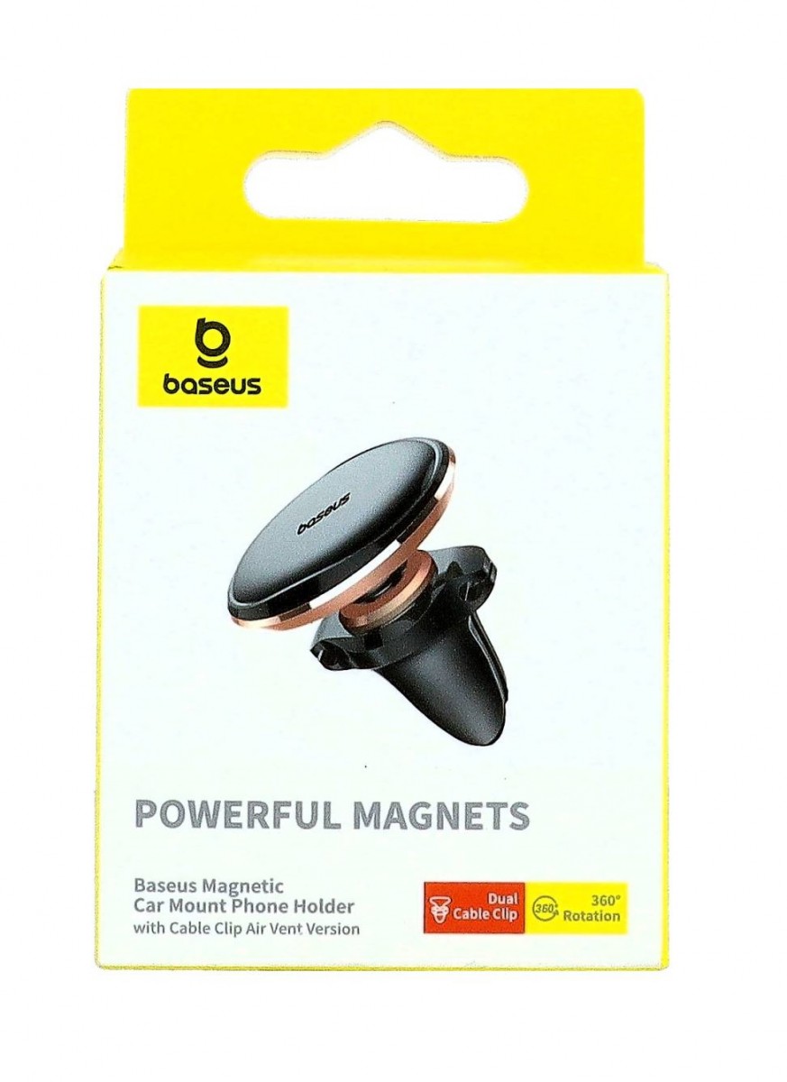 Levně Magnetický držák na větrací mřížku Baseus univerzální černo-růžový 360° 126787