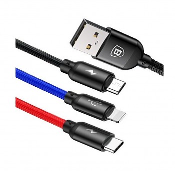 Datový kabel Baseus Primary 0,3m 3v1 (CAMLT-BSY01) černý