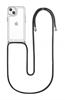 Zadní silikonový kryt na iPhone 13 s černou šňůrkou průhledný