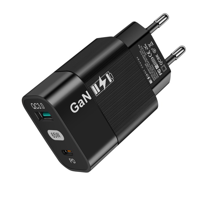 Adaptér Techsuit GaN 65W s funkcí rychlonabíjení černý
